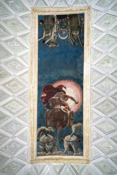 Apolo Conduciendo el Carro del Sol, decoración del techo en la Cámara del Sol, 1527 de Giulio Romano